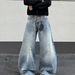 Men's Loose Wide Leg Curved Trousers Airplane Buckle Design Retro Style Whisker Pattern Ready For Wholesale_mkmklike.com