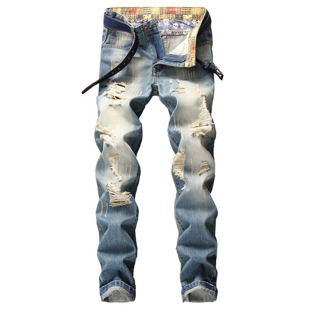 Men's Clothing Fashionable Ripped Men's Slim Fit Straight Leg Trousers_mkmklike.com