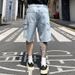 Vibe Brand 5 Point Denim Shorts For Men Loose Fitting Light Blue Cargo Style Cool And Trendy Summer Available_mkmklike.com