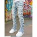 Men's Clothing Women's Stretch Denim Jeans - High Waist Straight Leg Pants With Printed Patchwork Design For Casual Wear (Blue, Pink, Khaki, Black)_mkmklike.com