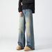 American High Street Floral Embroidery Straight Jeans For Men, Autumn Trendy Hip Hop Loose Casual Wide Leg P, Long_mkmklike.com