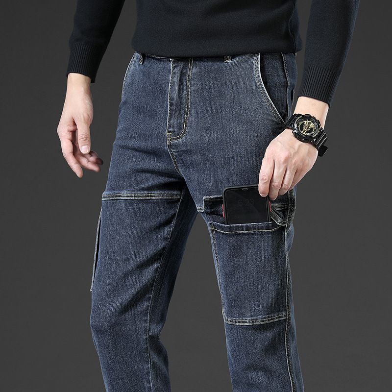Douyin Popular Multi-bag Stretch Jeans Men's Autumn And Winter Business Straight Overalls Trendy Versatile Casual Trousers_mkmklike.com