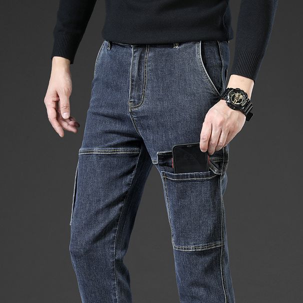 Douyin Popular Multi-bag Stretch Jeans Men's Autumn And Winter Business Straight Overalls Trendy Versatile Casual Trousers_mkmklike.com