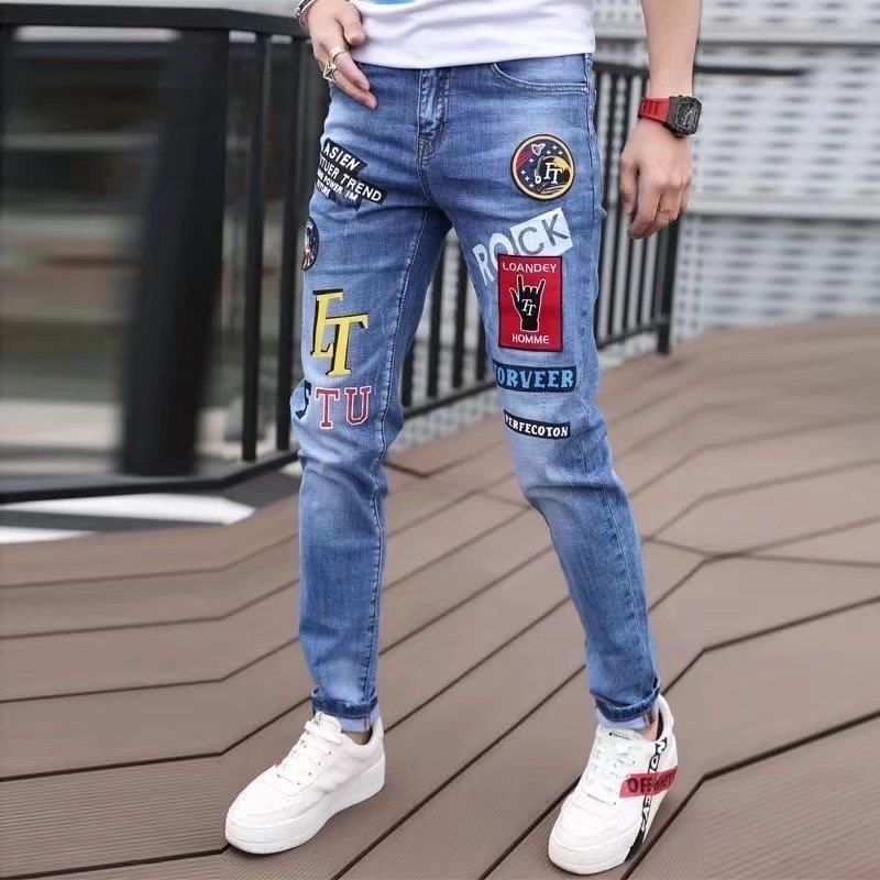 Men's Graffiti Print Skinny Jeans – Trendy Stretch Denim Pants | Urban Streetwear Slim Fit Trousers_mkmklike.com