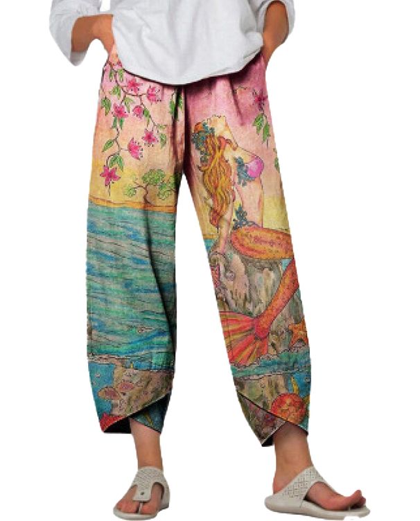 Women's clothing foreign trade women's simple fashion casual trousers digital printing women's slim trousers_mkmklike.com
