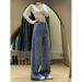 Women's High-Waisted Slimming Rhinestone Denim Jeans Straight Leg Wide Leg Pants Retro American Style For Autumn/Winter_mkmklike.com