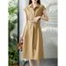 Literary Leisure Temperament Loose Large Size Women's Clothing Solid Color Waist Slimming Shirt Dress Midi Dress_mkmklike.com