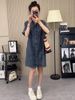 ELLE Hong Kong Style Retro Short Sleeve Thin Denim For Women Summer Petite Loose Casual Slimming Niche Shirt Dress_mkmklike.com