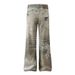 2025 High Ripped Lace Vintage Print Jeans Hip Hop Street Style Men's Trendy Straight Pants_mkmklike.com