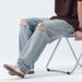 Current Summer Blue Ripped Wide-Leg Pants Young Korean Style Street Fashion Casual Versatile Straight-Leg Jeans For Men_mkmklike.com