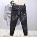 Men's Trendy Ripped Skinny Jeans European American Style Cross Border Ink Splatter Paint Stretchy Slim Fit Denim_mkmklike.com