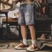 Men's Ripped Denim Shorts Trendy Brand Plus Size Loose Fit Straight Leg Five Point Summer Riding Breeches_mkmklike.com