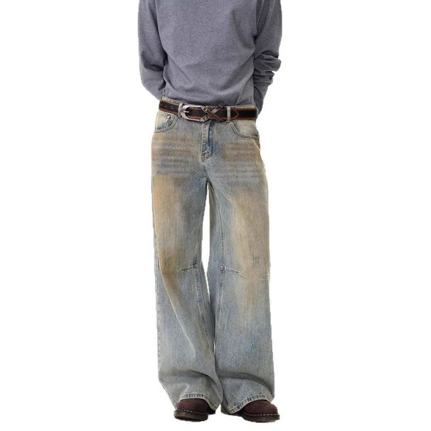 Vintage Washed Distressed Straight Leg Jeans For Men & Women – Retro Loose Fit Denim Pants With Artistic Design_mkmklike.com