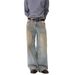 Vintage Washed Distressed Straight Leg Jeans For Men & Women – Retro Loose Fit Denim Pants With Artistic Design_mkmklike.com