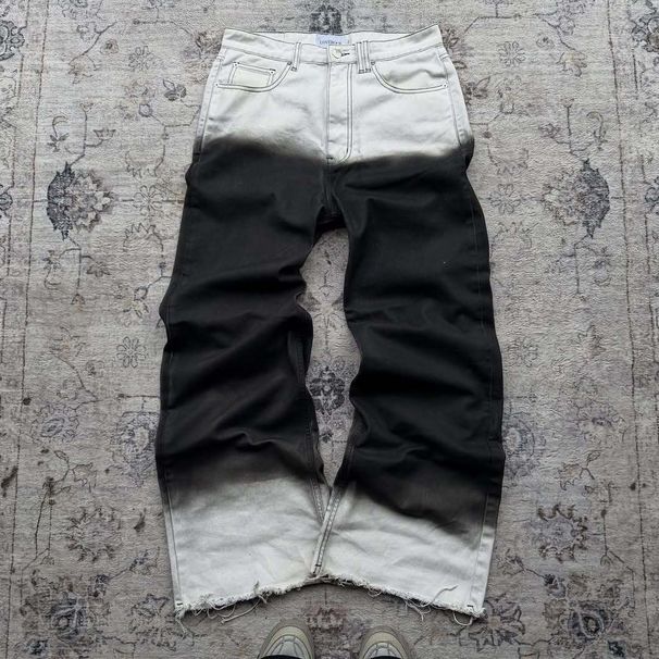 "Gothic Streetwear Unisex Distressed Patchwork Jeans – Oversized Straight-Leg Pants With Dark Aesthetic Harajuku Style"_mkmklike.com