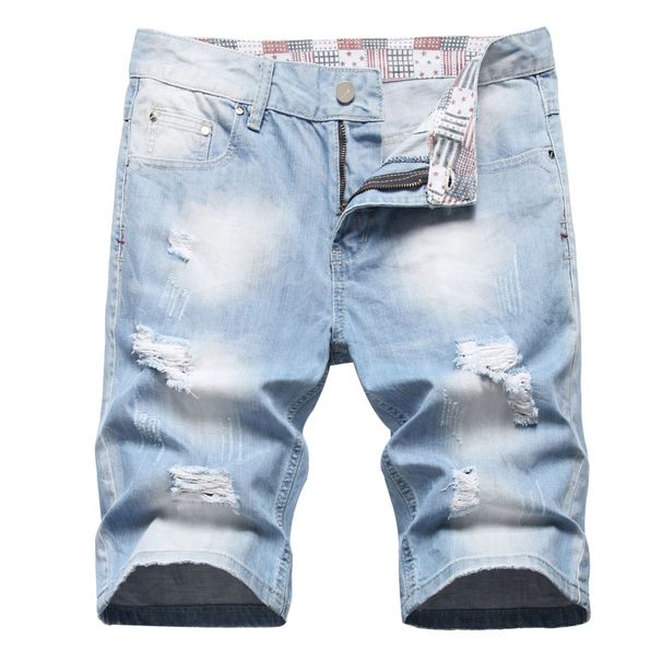 Men's Summer Lightweight Distressed Denim Shorts - Korean Style Loose Fit Straight Leg Printed Casual Cargo Shorts For Men_mkmklike.com