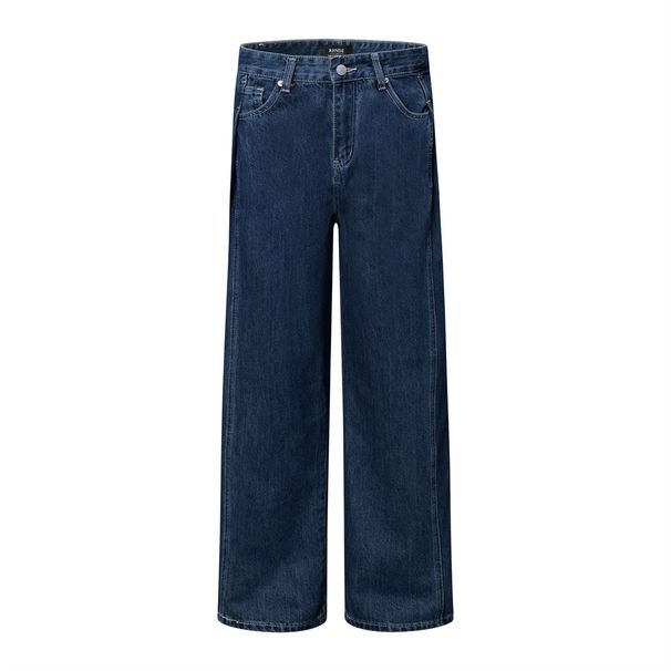 American Washed Jeans For Men High Street Trend Loose Straight With Pleated Pocket Design Wide-Leg Long Pants_mkmklike.com