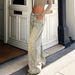 Women's High-Waisted Heavy-Duty Rhinestone Wide Leg Jeans Vintage Distressed Yellow Mud Dyed Straight Leg Pants_mkmklike.com