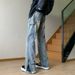 Men's Frayed Flared Jeans Loose Fit Straight Leg High Street Style Retro Zipper_mkmklike.com