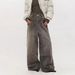 Vintage Washed Grey Wide-Leg Jeans – Unisex 90s Streetwear Denim With Distressed Details & Oversized Fit (Dropped Hem For Retro Styling)_mkmklike.com