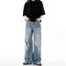 Men's Washed Ripped Jeans Straight Leg Loose Fit Wide Leg American High Street Style Trendy Versatile Cool Long Pants Summer_mkmklike.com