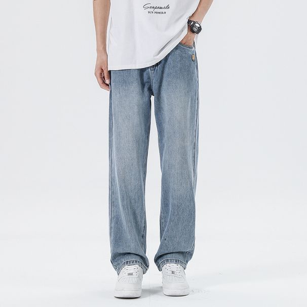 Tencel Jeans Men's Straight Loose Harlan Trendy Brand Retro Washed Lyocell Drape Trousers Wide Legs American Style_mkmklike.com