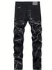 Elastic Irregular Lines Embroidered Flower Jeans For Men, Slimming And Casual Slim Fit Pants, Suitable For All Seasons, Black Pants_mkmklike.com