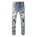 Men's Slim Fit Stretch Ripped Jeans - Vintage High Street Distressed Denim Pants With Tapered Leg & Retro Wash_mkmklike.com
