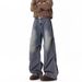 Men's Clothing Retro Deconstructed Washed Scimitar Jeans Slimming Loose Casual Straight Wide Leg Trousers For Men And Women_mkmklike.com