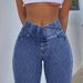 TK183 Women's Crossover V Waist Skinny Jeans Snowflake Wash Elastic Hip Lifting Tight Pencil Style European American Hot Girl Denim_mkmklike.com