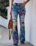 Women's clothing large size women's casual pants art flower pattern pants_mkmklike.com
