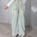 Women's Loose Straight Leg Wide Flare Double Button Jeans - High Waist Casual Denim Pants With Pockets_mkmklike.com