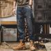Slim Fit Stretch Denim Jeans For Men - Classic Blue Straight Leg Casual Trousers With Multiple Pockets, Comfortable Cotton Fabric For Daily Wear_mkmklike.com