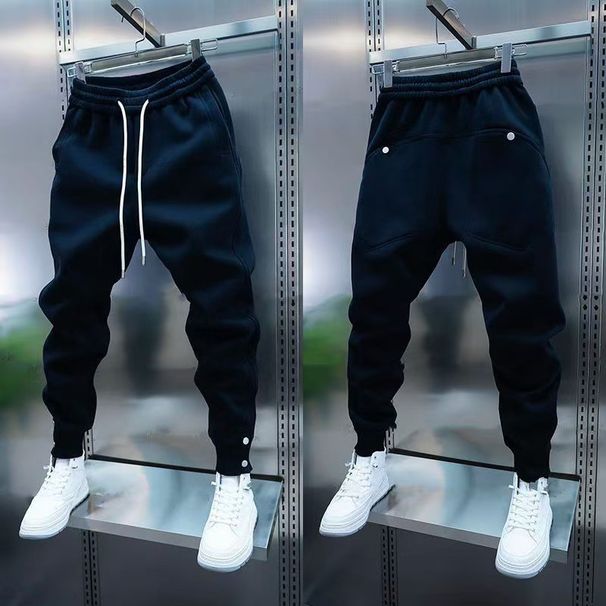 Men's Autumn And Winter New Sweatpants Solid Color Trendy Brand Elastic Embroidery Tied Feet Loose Sports Fashion Break_mkmklike.com