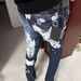 Personalized Printing European And American Splicing Beggar Ink-splashing Jeans Men's Slim-fitting Small Feet Ripped Trendy Brand_mkmklike.com