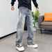 Men's Clothing Unisex Retro Deconstructed Design Jeans Loose Fitting Pleated Wide Leg Trendy Floor Length Trousers_mkmklike.com
