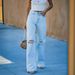 Women's Light Wash Distressed Denim Jeans - High Waisted Casual Ripped Jeans, Comfortable & Trendy For Everyday Wear_mkmklike.com
