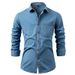 Classic Denim Shirt For Men - 100% Cotton, Wrinkle-Free, Long Sleeve Casual Jacket, Retro Style, Breathable & Comfortable (S-4XL)_mkmklike.com