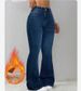 ELLE 2025 Autumn Winter New Cross-Border European And American Retro Clothing Fleece-Lined Women's Blue Stretch Flared Casual_mkmklike.com