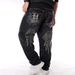 LUOBANIU Men's Baggy Jeans Relaxed Fit Hip Hop Streetwear With Embroidery Stretch Comfort For Dance & Skateboarding_mkmklike.com