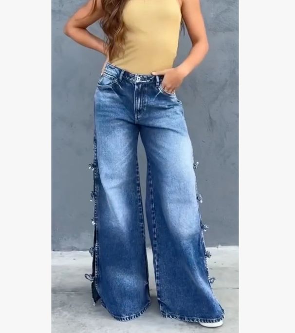 Women's Elegant Wide Leg Jeans Fashionable Versatile American Street Style_mkmklike.com