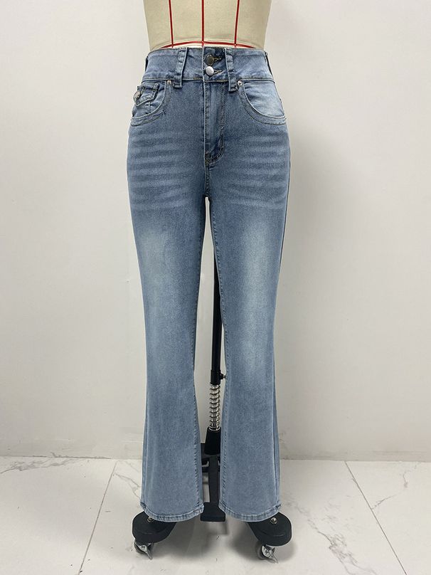 K New Double Button Mid-waist Straight Leg Jeans For Women; Slim Fit Trousers With Temperament_mkmklike.com