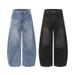 Men's American Style Cleanfit Washed Wide Leg Jeans High Street Casual Whiskered Pleated Loose Straight Leg Jeans Blue Cotton_mkmklike.com