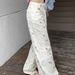 Korea Sweet Pink Printed Jeans For Women Spring/summer Straight Leg Wide Leg Casual Pants 2025 Y2K Casual Street Jeans For Women_mkmklike.com