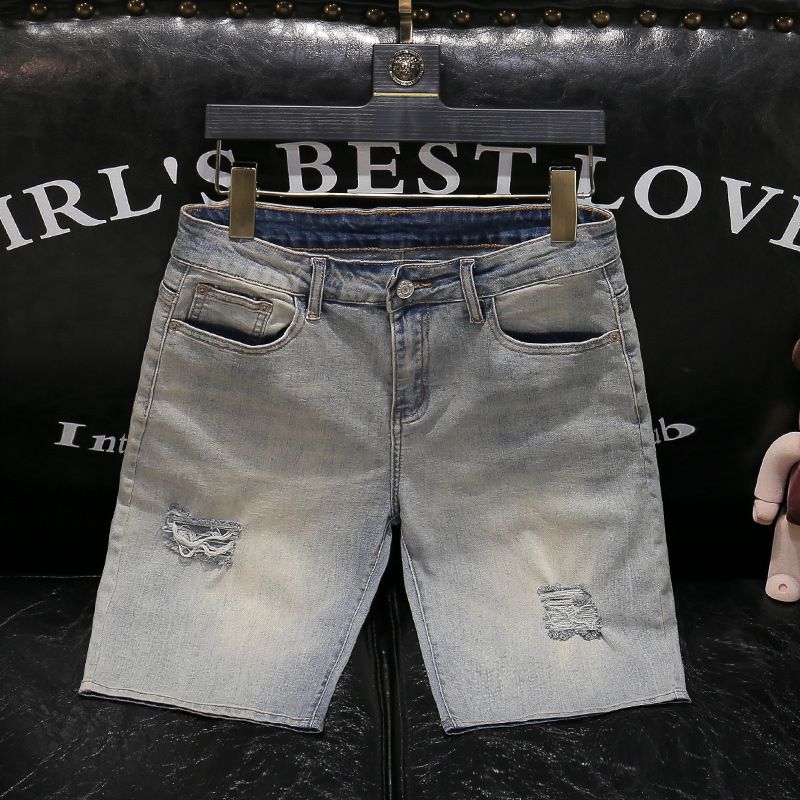 Summer Ripped Denim Shorts for Men American Street Style Cool And Rebellious Distressed Versatile Five Point Trendy Shorts_mkmklike.com