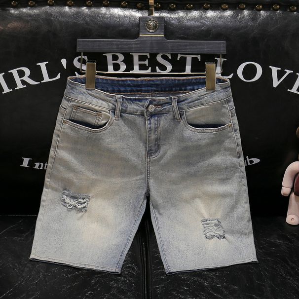 Summer Ripped Denim Shorts for Men American Street Style Cool And Rebellious Distressed Versatile Five Point Trendy Shorts_mkmklike.com