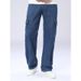Dark Blue Non-Stretch Workwear Washed Denim Trousers Casual Loose Fit Wide Legs Multi Pocket Design Men's Clothing_mkmklike.com