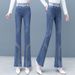 High-waisted Denim Micro-pull Pants Women's Spring 2025 New Fashion Fringed Polished Pants, Thin And High Flared Pants_mkmklike.com