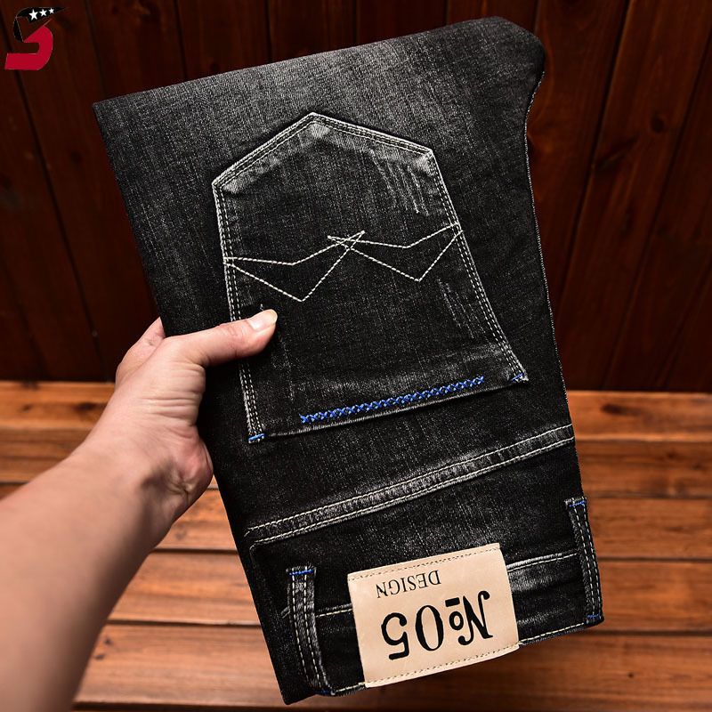 Men's Clothing High End Jeans Autumn And Winter Casual Embroidery Fashion Elastic Slim Straight Trousers_mkmklike.com