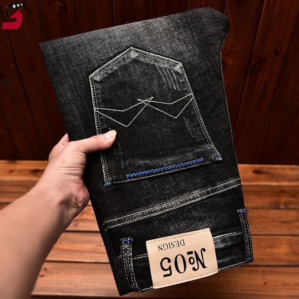 Men's Clothing High End Jeans Autumn And Winter Casual Embroidery Fashion Elastic Slim Straight Trousers_mkmklike.com